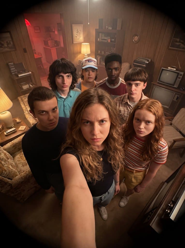 Сгенерировать нейросетью фото в стиле "Очень странные дела" 