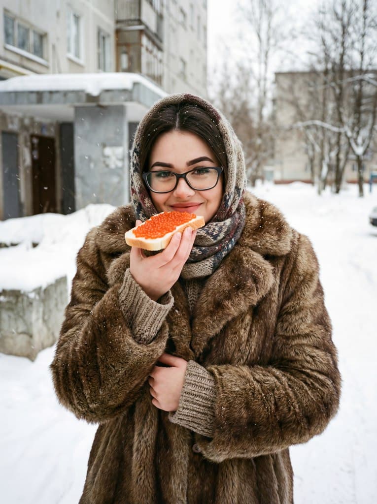 Фотосессия в стиле русской девушки с красной икрой