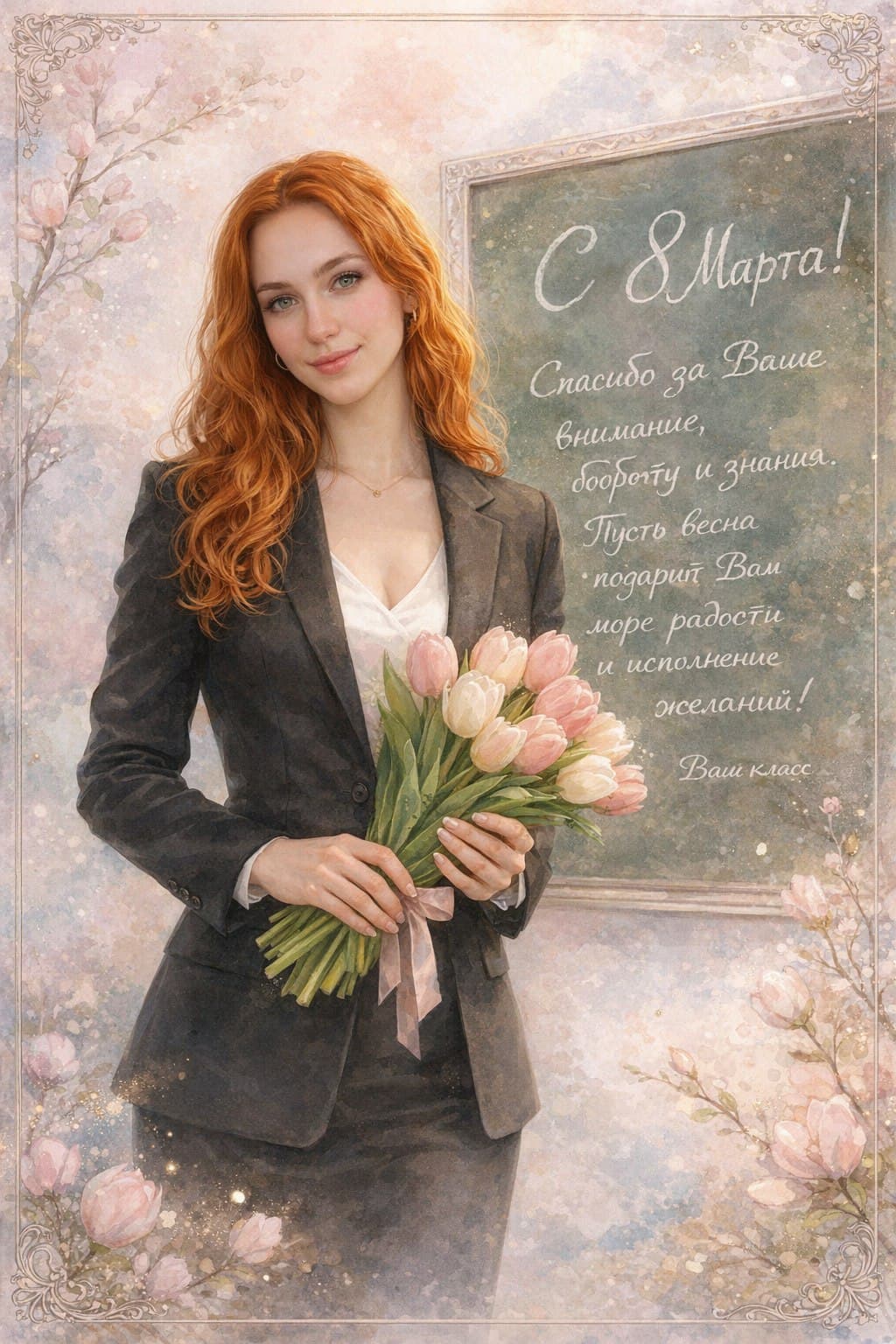 Открытка учителю с 8 марта — фотосессия в стиле нейросети