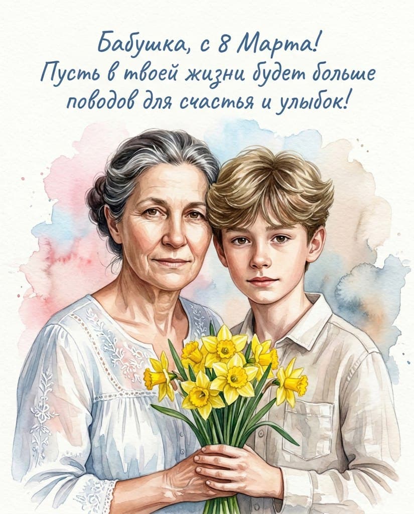 Открытка с 8 марта бабушке — поздравление в уникальном стиле
