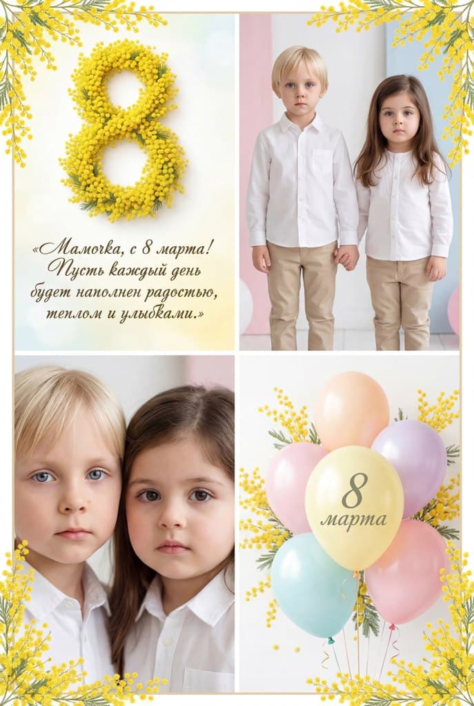 Фотооткрытка к 8 марта для детей: создайте онлайн с вашими фотографиями