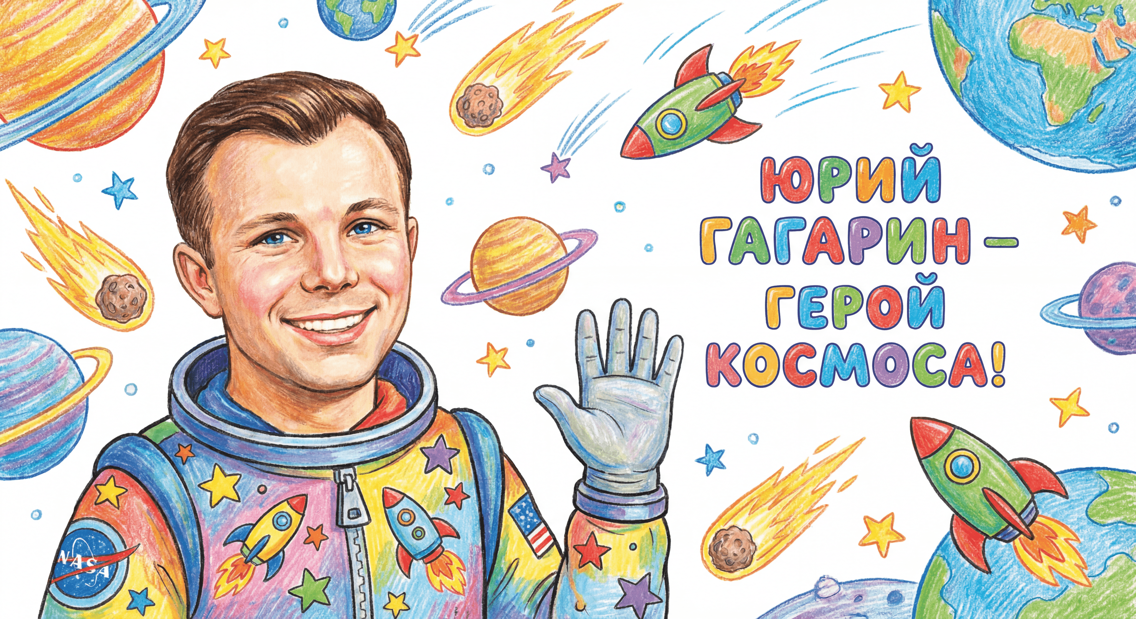 Портрет Гагарина для детей