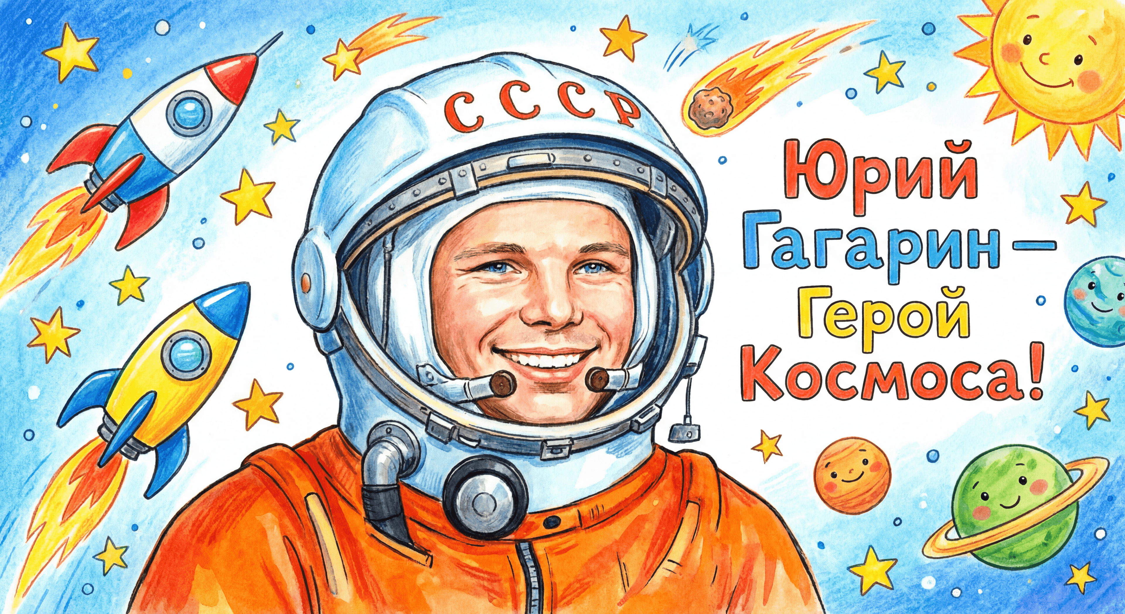 Портрет Гагарина для детей