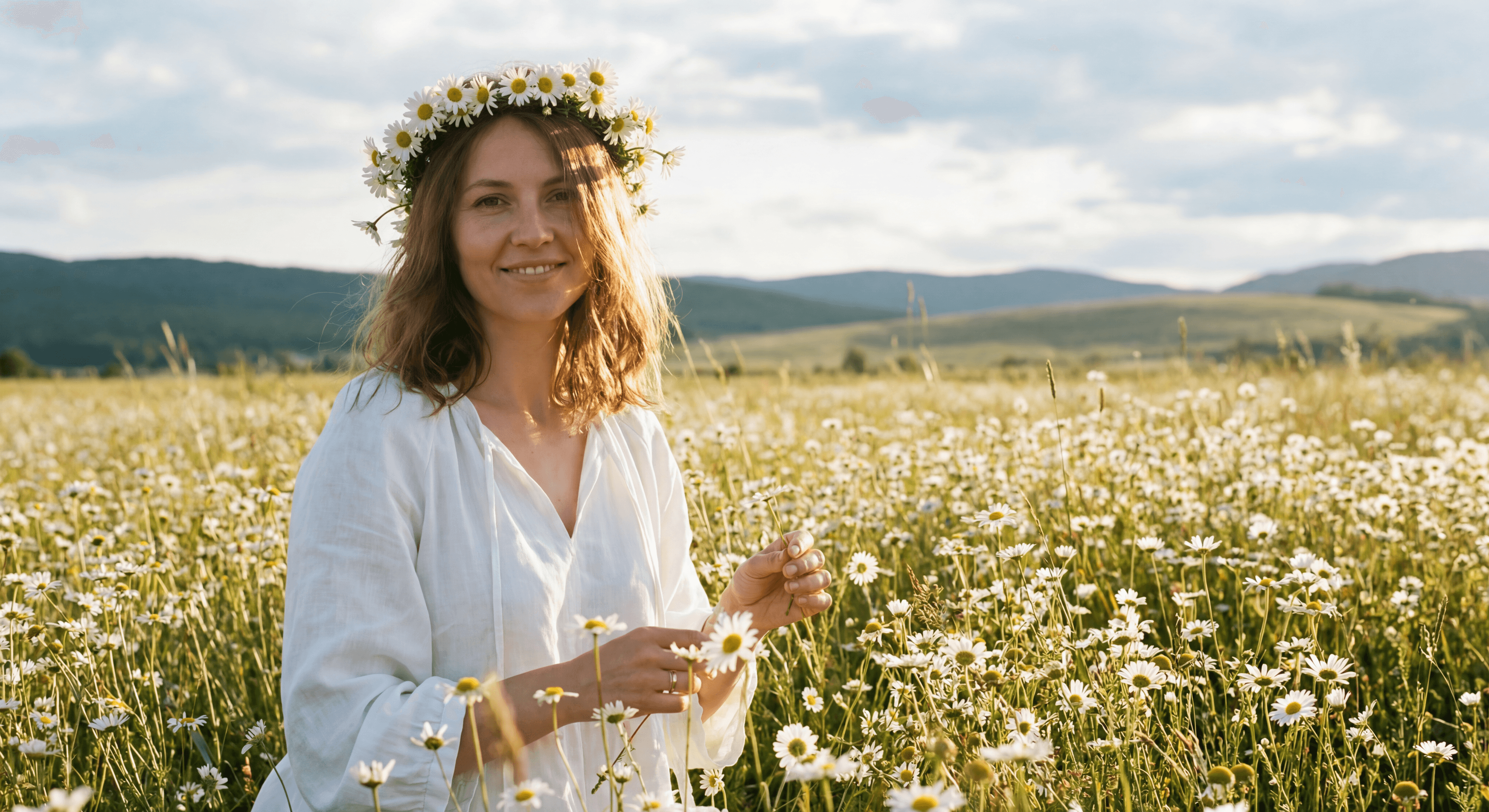 Портрет в ромашках на природе