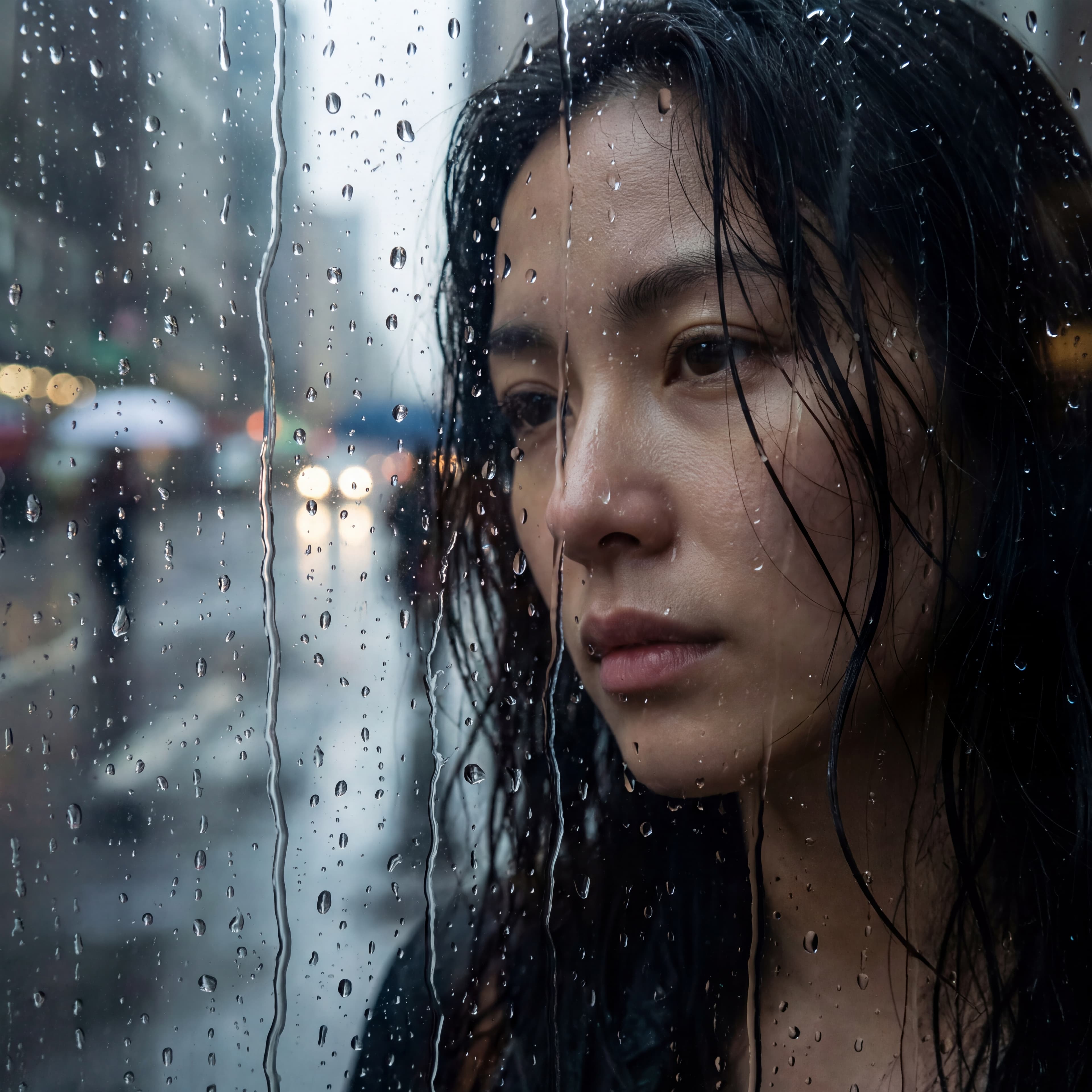 Портрет с каплями воды и дождя