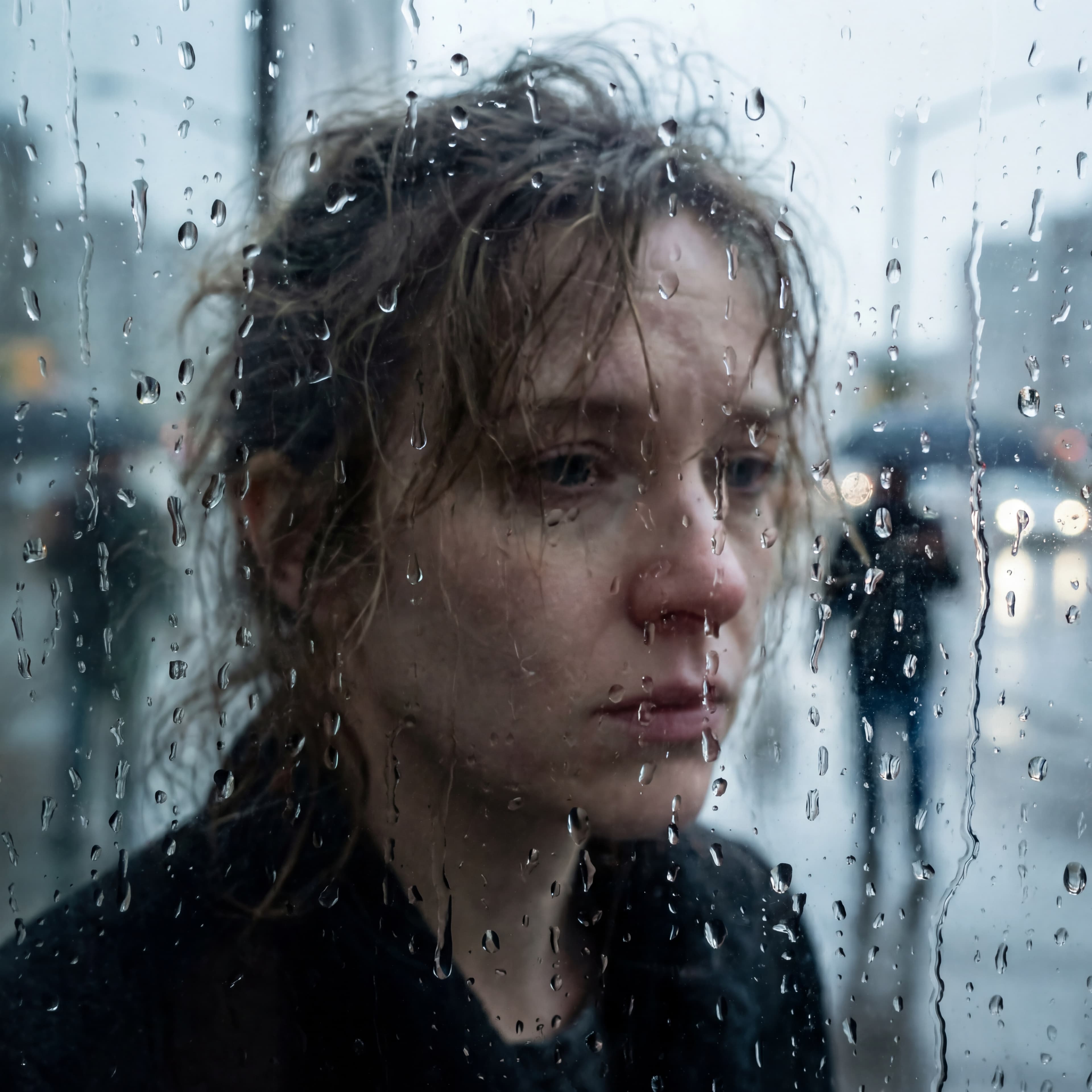 Портрет с каплями воды и дождя