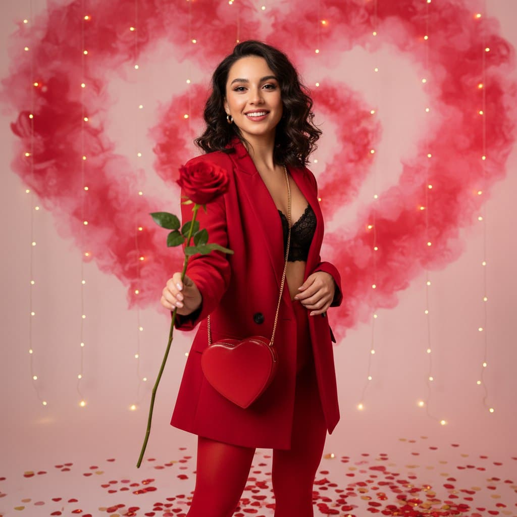 Фото в красном пиджаке и колготках