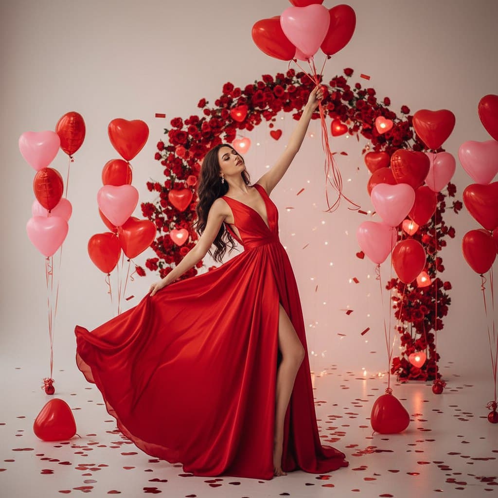 Фото в красном платье — сгенерировать онлайн