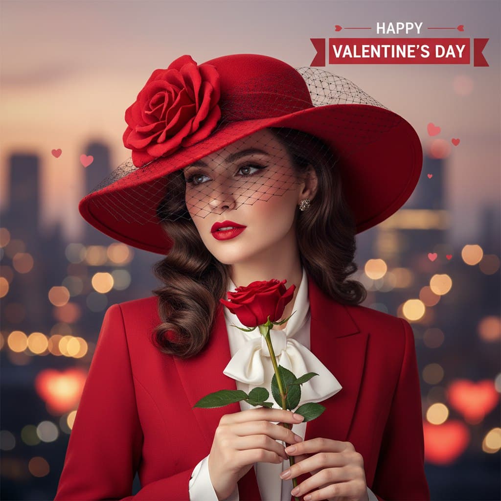 Фото дамы в красной шляпе — генерация стильного образа онлайн