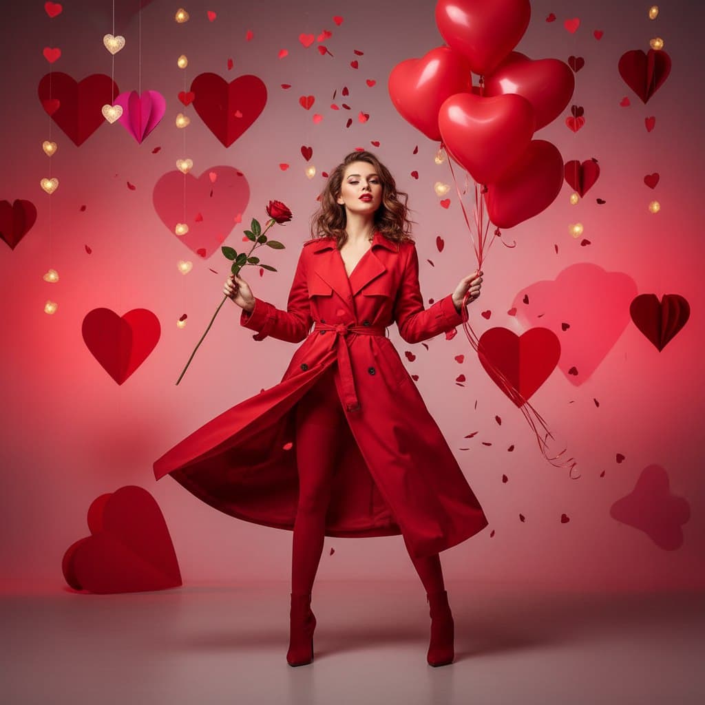 Фото в красном плаще — онлайн Ai генерация