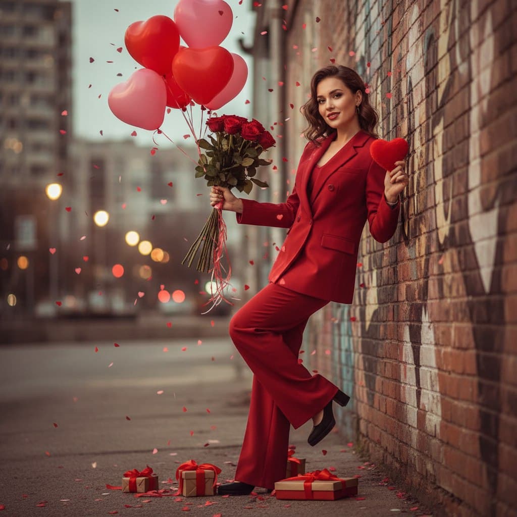 Фотосессия в красном пиджаке