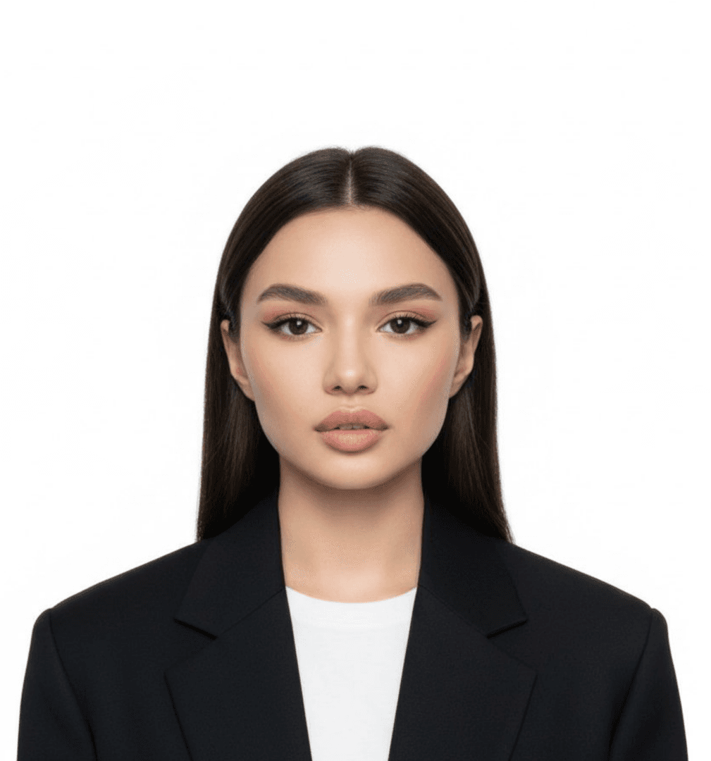 Профессиональный портрет женщины в черном пиджаке на белом фоне